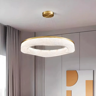 ZOWALA - Wave Circle 2-Tier Resin LED Gold Living Room Chandelier Image - 11