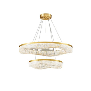ZOWALA - Wave Circle 2-Tier Resin LED Gold Living Room Chandelier Image - 13