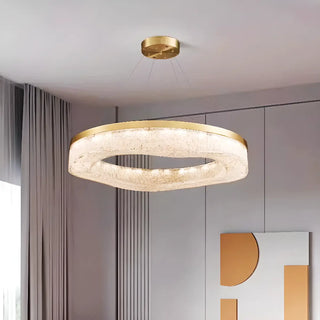 ZOWALA - Wave Circle 2-Tier Resin LED Gold Living Room Chandelier Image - 15