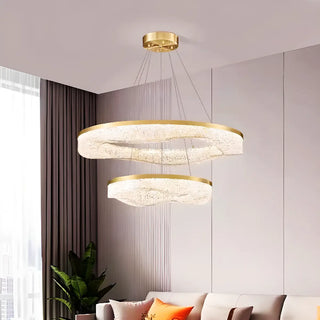 ZOWALA - Wave Circle 2-Tier Resin LED Gold Living Room Chandelier Image - 16