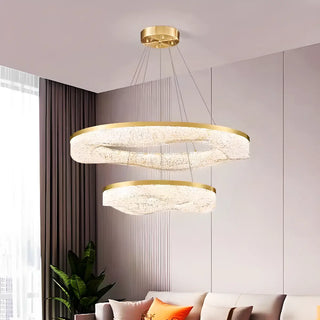 ZOWALA - Wave Circle 2-Tier Resin LED Gold Living Room Chandelier Image - 17
