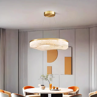 ZOWALA - Wave Circle 2-Tier Resin LED Gold Living Room Chandelier Image - 2