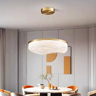 ZOWALA - Wave Circle 2-Tier Resin LED Gold Living Room Chandelier Image - 3