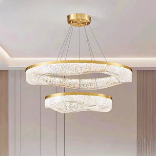 ZOWALA - Wave Circle 2-Tier Resin LED Gold Living Room Chandelier Image - 4
