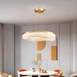 ZOWALA - Wave Circle 2-Tier Resin LED Gold Living Room Chandelier Image - 6