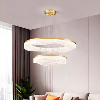 ZOWALA - Wave Circle 2-Tier Resin LED Gold Living Room Chandelier Image - 7