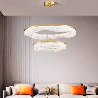 ZOWALA - Wave Circle 2-Tier Resin LED Gold Living Room Chandelier Image - 8