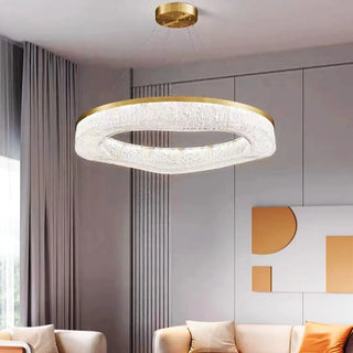 ZOWALA - Wave Circle 2-Tier Resin LED Gold Living Room Chandelier Image - 9