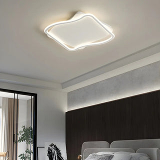 Modern White Square Wavy LED Flush Mount Ceiling Light Zawala Image - 2