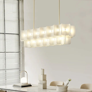 ZOWALA - Curve Square White Acrylic LED 2-Tier Living Room Chandelier Image - 3