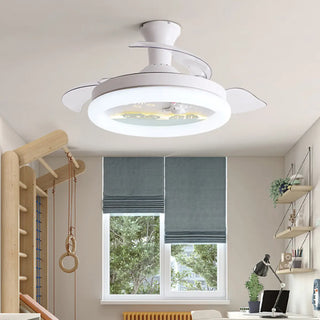 Kids Room 3 Blades White Round Ceiling Fan with Light Zawala Image - 1