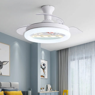 Kids Room 3 Blades White Round Ceiling Fan with Light Zawala Image - 3