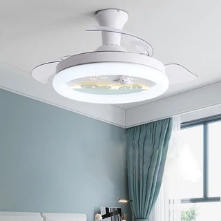 Kids Room 3 Blades White Round Ceiling Fan with Light Zawala Image - 4