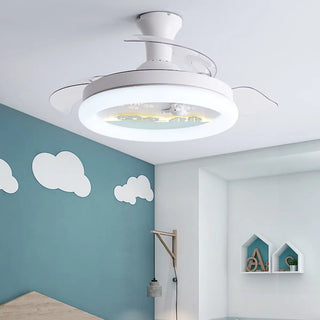 Kids Room 3 Blades White Round Ceiling Fan with Light Zawala Image - 5
