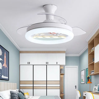 Kids Room 3 Blades White Round Ceiling Fan with Light Zawala Image - 8