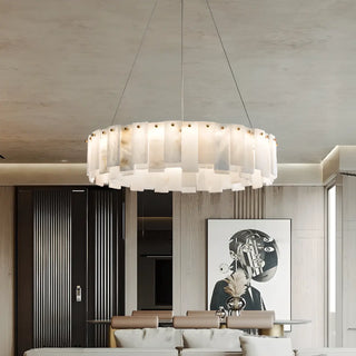 ZOWALA - Modern White Alabaster Circular Chandelier Image - 1
