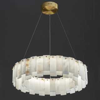 ZOWALA - Modern White Alabaster Circular Chandelier Image - 11