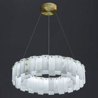 ZOWALA - Modern White Alabaster Circular Chandelier Image - 12