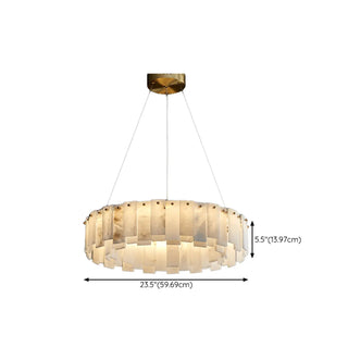ZOWALA - Modern White Alabaster Circular Chandelier Image - 15