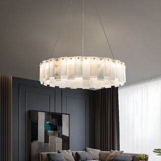 ZOWALA - Modern White Alabaster Circular Chandelier Image - 2