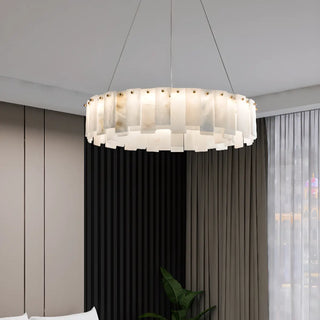 ZOWALA - Modern White Alabaster Circular Chandelier Image - 3