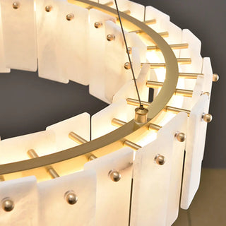 ZOWALA - Modern White Alabaster Circular Chandelier Image - 7