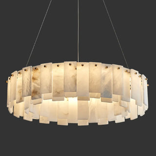 ZOWALA - Modern White Alabaster Circular Chandelier Image - 9
