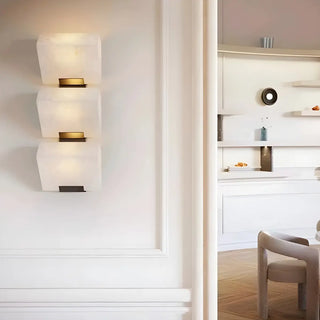 Modern Geometric White Metal Alabaster Ambient Wall Lamp Zawala Image - 1