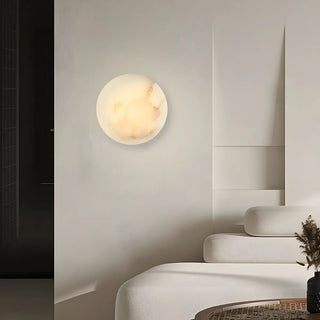 Elegant Round Alabaster Beige Wall Sconce for Bedroom Zawala Image - 1