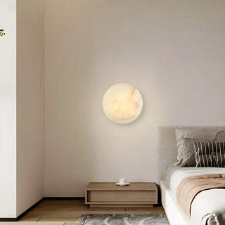 Elegant Round Alabaster Beige Wall Sconce for Bedroom Zawala Image - 2