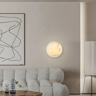 Elegant Round Alabaster Beige Wall Sconce for Bedroom Zawala Image - 3