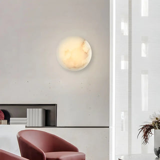 Elegant Round Alabaster Beige Wall Sconce for Bedroom Zawala Image - 4