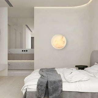 Elegant Round Alabaster Beige Wall Sconce for Bedroom Zawala Image - 9