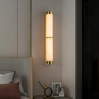 Contemporary Alabaster Gold Tube White Bedroom Wall Lamp Zawala Image - 1