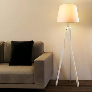White Barrel Modern Tripod Wooden LED Floor Lamp Zawala Image - 1