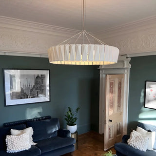 ZOWALA - White Ceramics Living Room Adjustable Height Drum Chandelier Image - 2