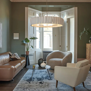 ZOWALA - White Ceramics Living Room Adjustable Height Drum Chandelier Image - 3