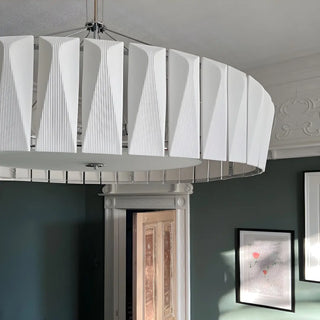 ZOWALA - White Ceramics Living Room Adjustable Height Drum Chandelier Image - 6