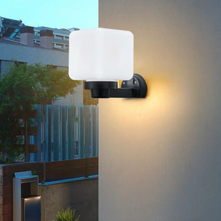 Contemporary White Square Glass Outdoor Wall Sconce Zawala Image - 1