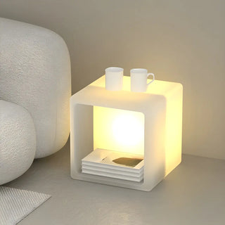 ZOWALA - Stylish Modern White Square Floor Lamp with Storage Image - 3