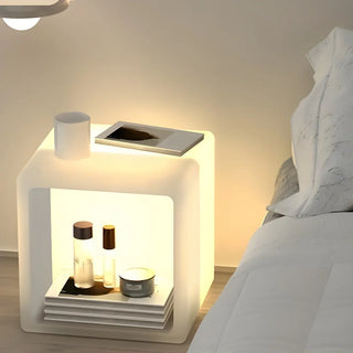 ZOWALA - Stylish Modern White Square Floor Lamp with Storage Image - 6