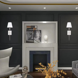 Simple White Fabric Cylinder Gold Metal Wall Sconce Zawala Image - 10