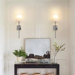Simple White Fabric Cylinder Gold Metal Wall Sconce Zawala Image - 9