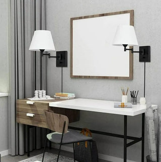 Bedroom Fabric Shade Black Swing Arm Wall Sconce Zawala Image - 3
