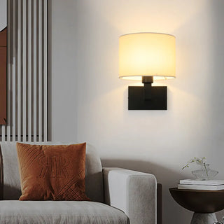 Reading Light Black Fabric Cylinder Bedside Wall Lamp Zawala Image - 1