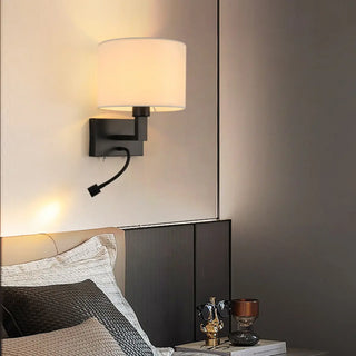 Reading Light Black Fabric Cylinder Bedside Wall Lamp Zawala Image - 2