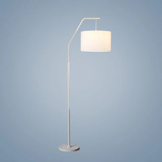 Classic White Fabric Drum Black Metal Floor Lamp Zawala Image - 10