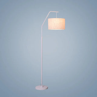 Classic White Fabric Drum Black Metal Floor Lamp Zawala Image - 11