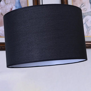 Classic White Fabric Drum Black Metal Floor Lamp Zawala Image - 12