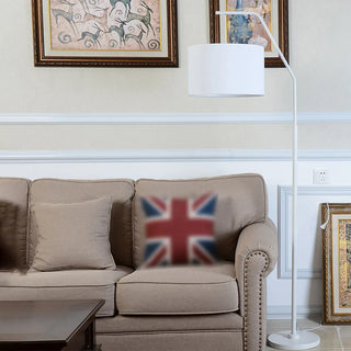 Classic White Fabric Drum Black Metal Floor Lamp Zawala Image - 3